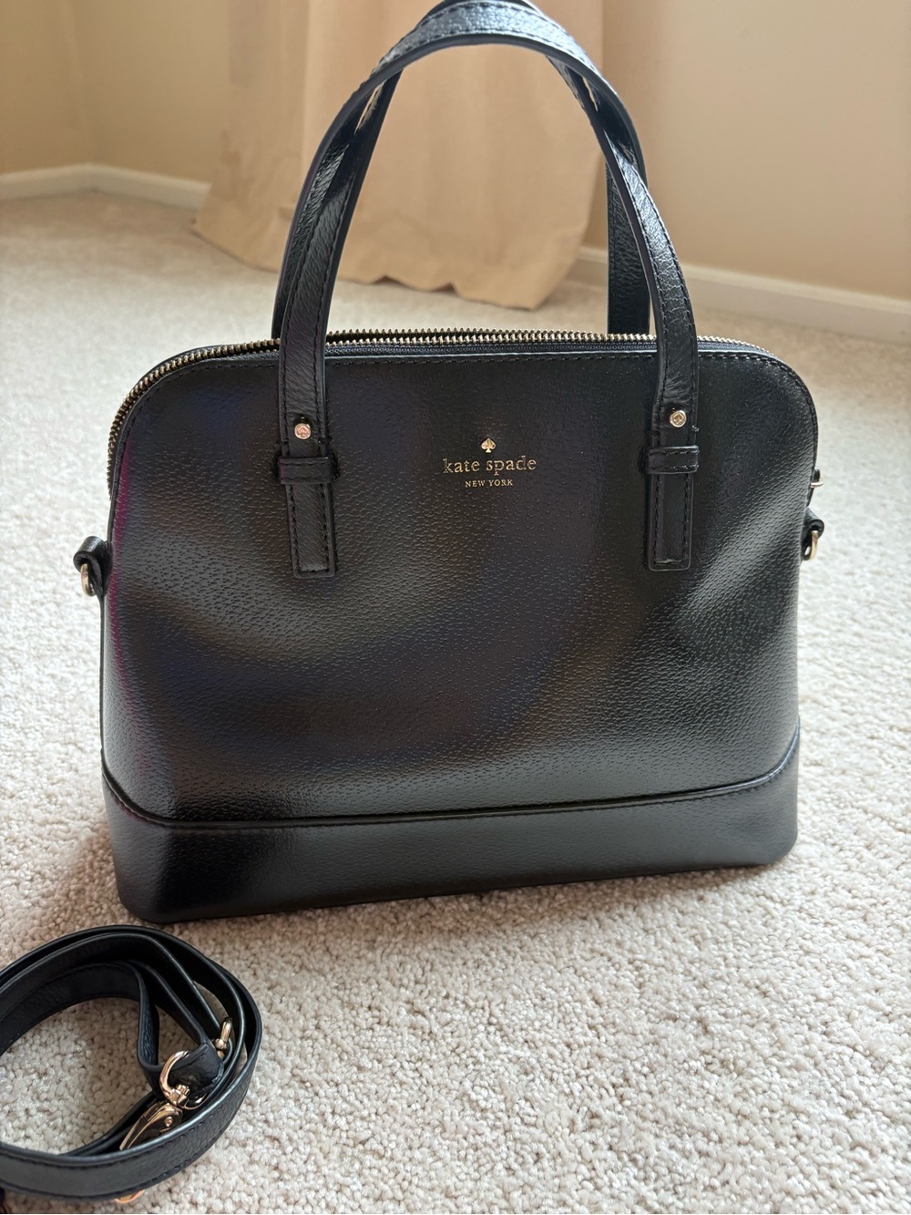 kate spade Black Pebbled Leather Satchel with Detachable Strap